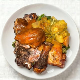 Jerk, Curry, and Brown Stew Chicken Sampler